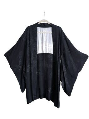 Vintage Japanese Silk Haori Kimono Dark Academia Quiet Luxury Jacket OS